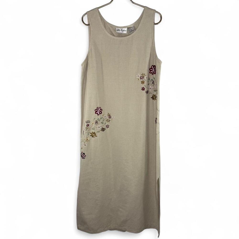 Vintage Alix Taylor Embroidered Linen Shift Maxi Dress -‎ Size 10 - Cottagecore